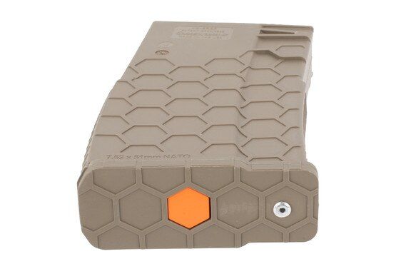 Hexmag SR25 10 round magazine FDE is made from impact resistant polymer